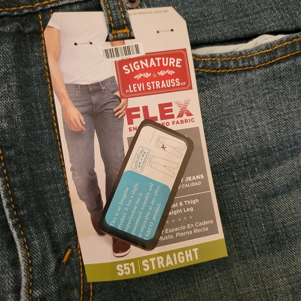 Signature Levi Strauss S51 Straight‎ Fit Flex Jeans 32x32 Blue Denim IRREGULAR